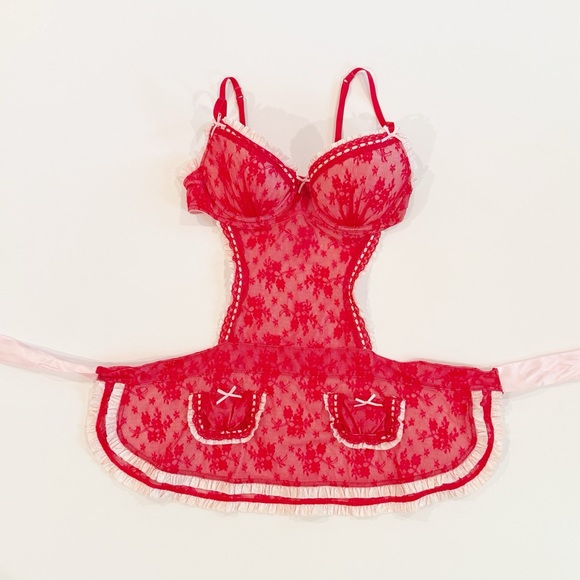 Victoria’s Secret 34C French Maid Red Lace Apron Lingerie - Picture 7 of 7